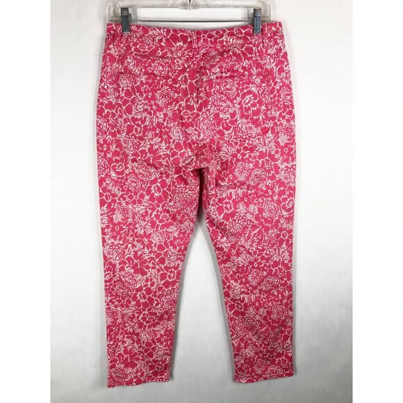Talbots Size 6 Jeans Slim Crop Pink White Floral Print Stretch Skinny - Picture 2 of 3